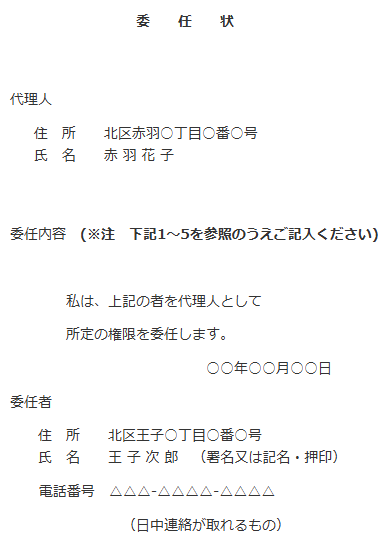 写真：委任状　記入例