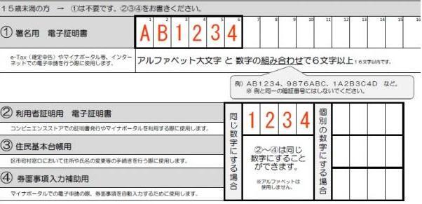 写真:暗証番号記載票の記入例