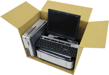 写真：段ボール内の回収パソコン等の様子