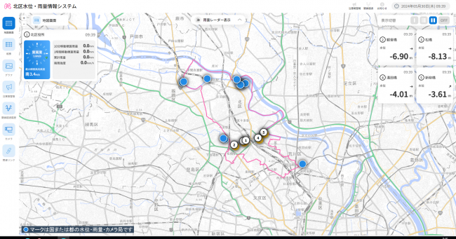イラスト:北区水位・雨量情報システムのイメージ図