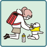 イラスト:幼いきょうだいの世話をしている様子