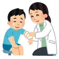 イラスト：腕の怪我を治療する白衣を着た女性