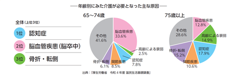 グラフ:年齢別にみた介護が必要となった主な原因