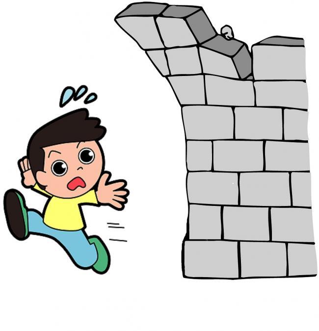 イラスト：ブロック塀の倒壊から逃げる子ども
