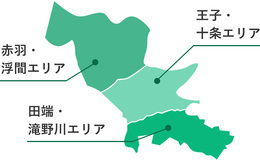 地図：赤羽・浮間エリア　王子・十条エリア　田端・滝野川エリア