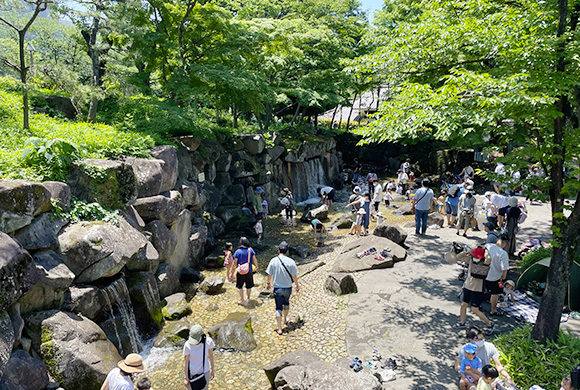 写真：水遊びする人々