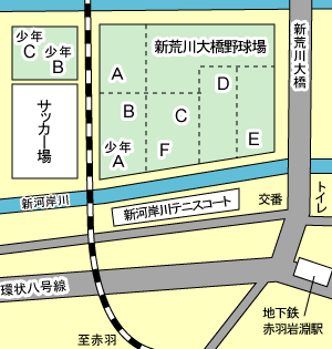 地図：新荒川大橋野球場